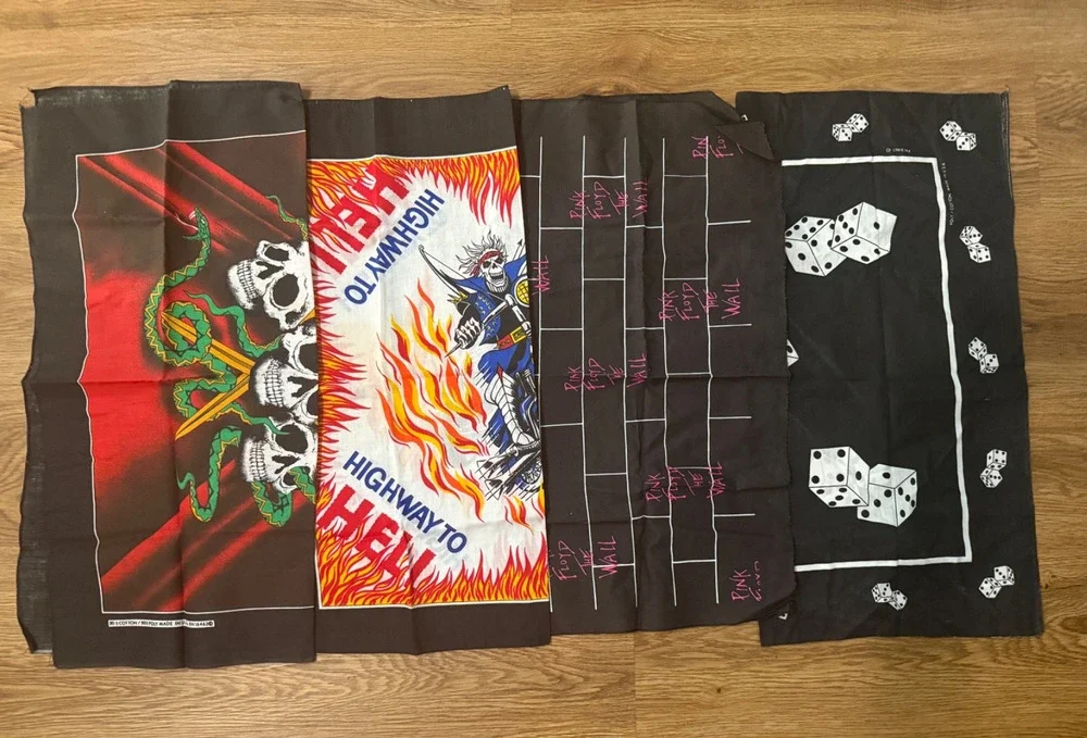 Vintage Lot of 4 Rock Bandanas Pink Floyd Highway to Hell Skull Dice USA